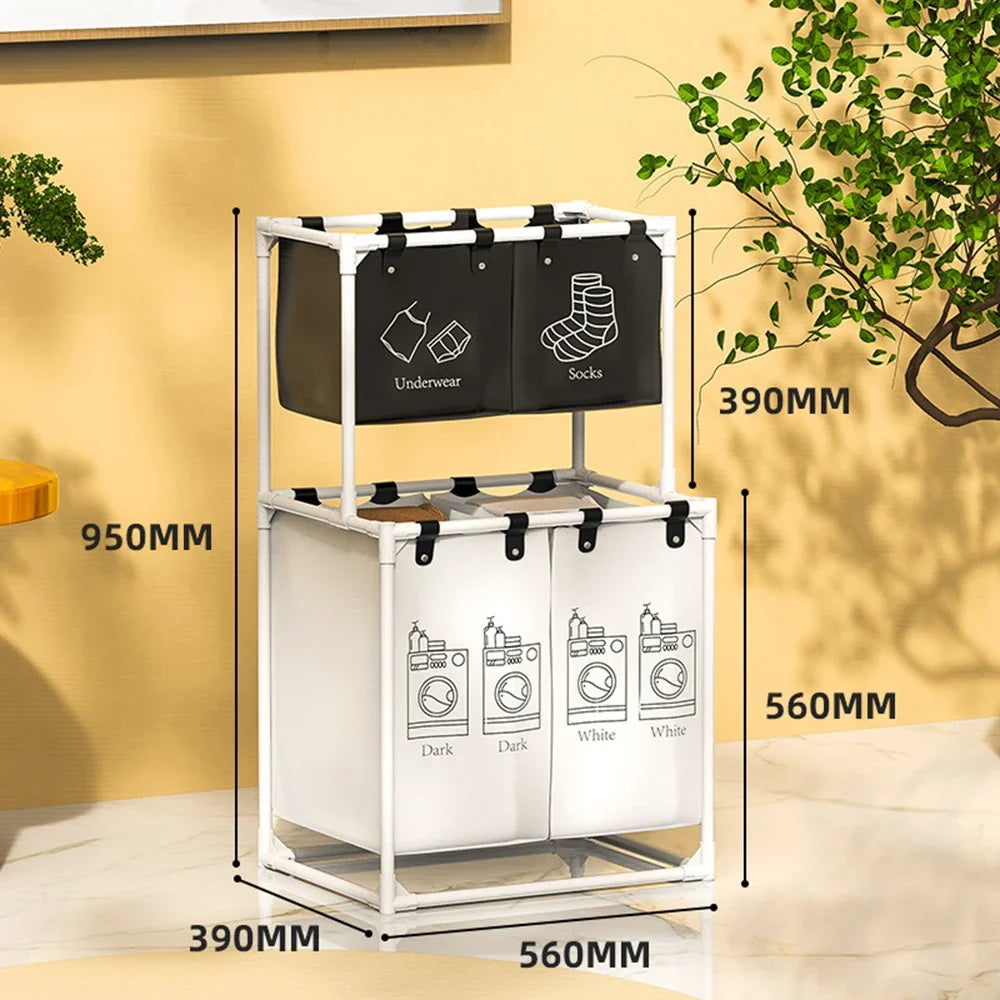 Clarify.pk multifunctional laundry basket with labeled compartments for underwear socks dark and white clothes