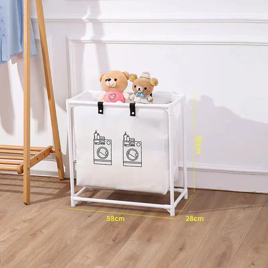 Clarify.pk multifunctional laundry basket with white fabric and metal frame featuring washing machine design