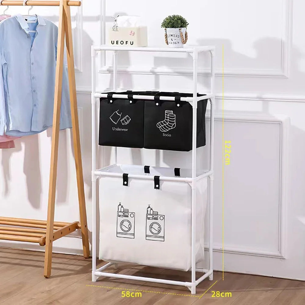 Clarify.pk multifunctional laundry basket with black and white compartments for organizing laundry