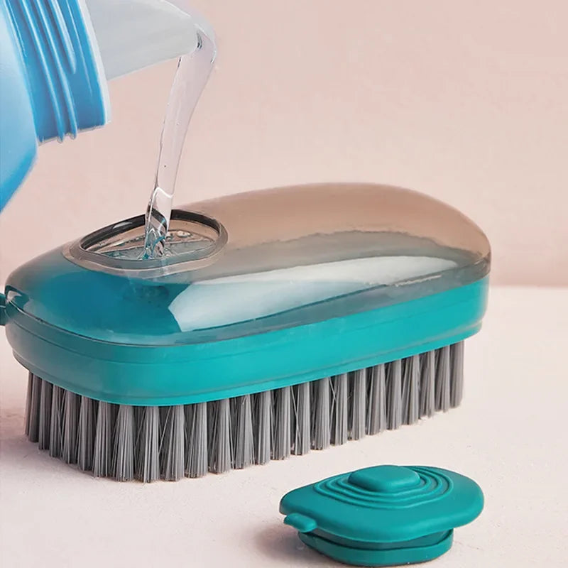 Multifunctional liquid brush being filled with cleaning solution for versatile scrubbing tasks