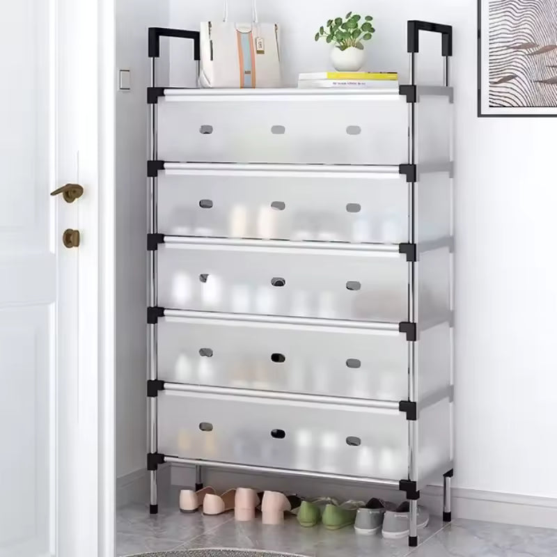 Clarify.pk multilayer dustproof shoes rack with five tiers and protective covers for shoe storage