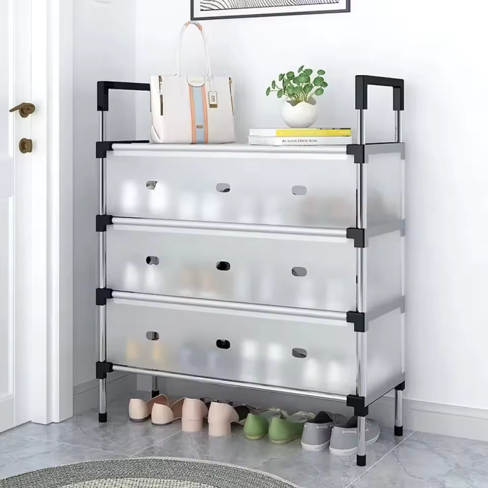 Clarify.pk multilayer dustproof shoes rack with three covered shelves for shoe storage