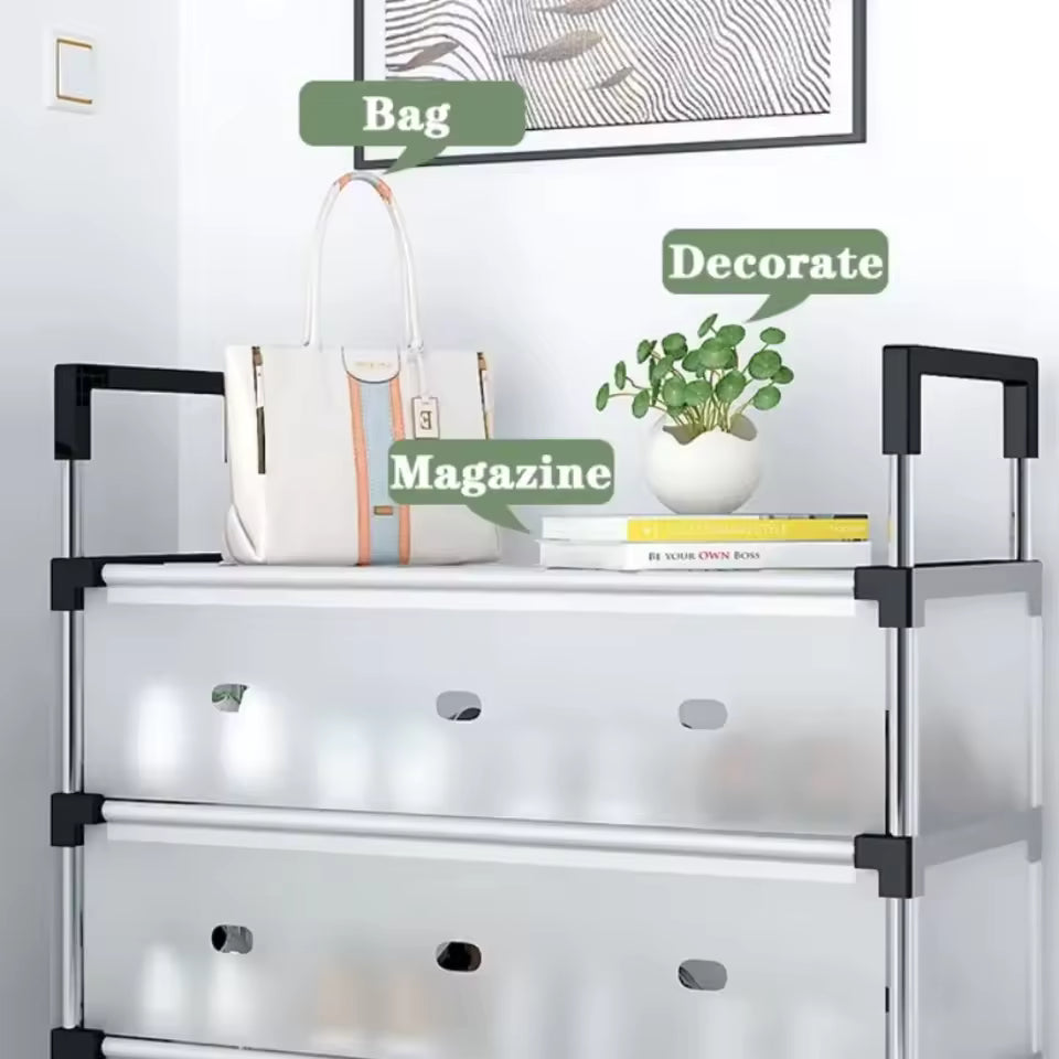 Clarify.pk multilayer dustproof shoes rack with transparent covering storing shoes and items like bag magazine and plant