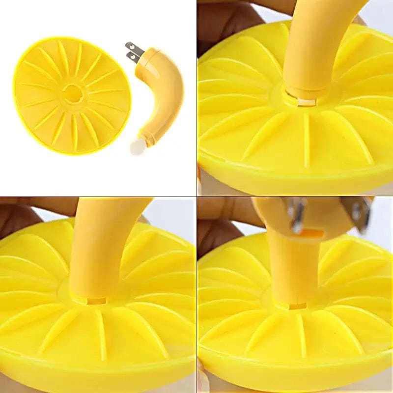 Yellow mushroom night light plug in showing detachable parts and detailed close-up of plug connection