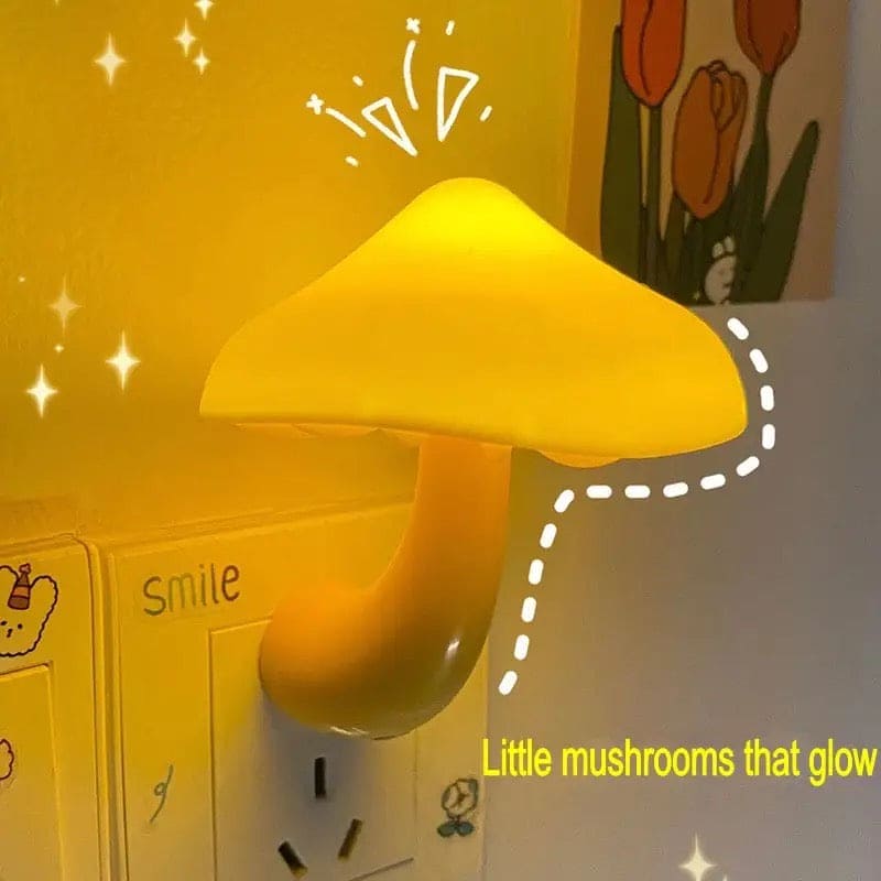 Clarify.pk mushroom night light plug in glowing yellow soft light for cozy night ambiance