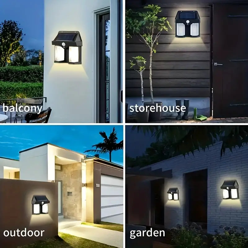 Double head solar wall lamp by Clarify.pk installed in balcony storehouse outdoor and garden settings