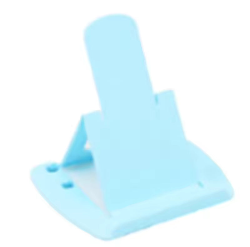 Blue plastic cell phone stand displayed as part of a pack of 4 cell phone stands