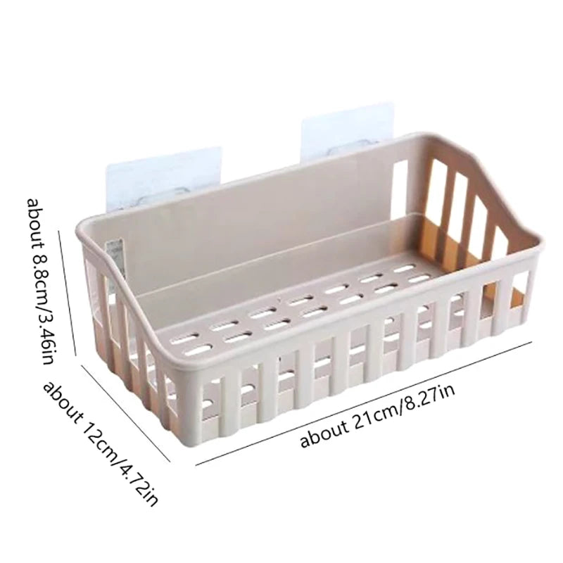 Clarify.pk plastic bathroom shelf organizer in beige with suction cups and drainage holes