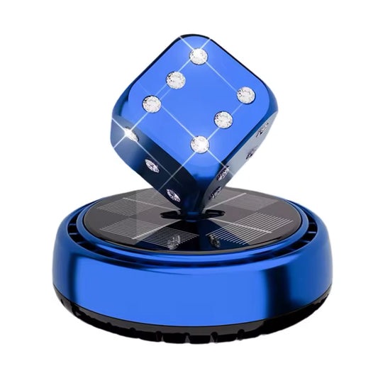 Clarify.pk blue portable car air purifier with rotating dice design and solar panel base