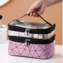Portable cosmetic storage organizer makeup bag by Clarify.pk with dual compartments and zipper closure