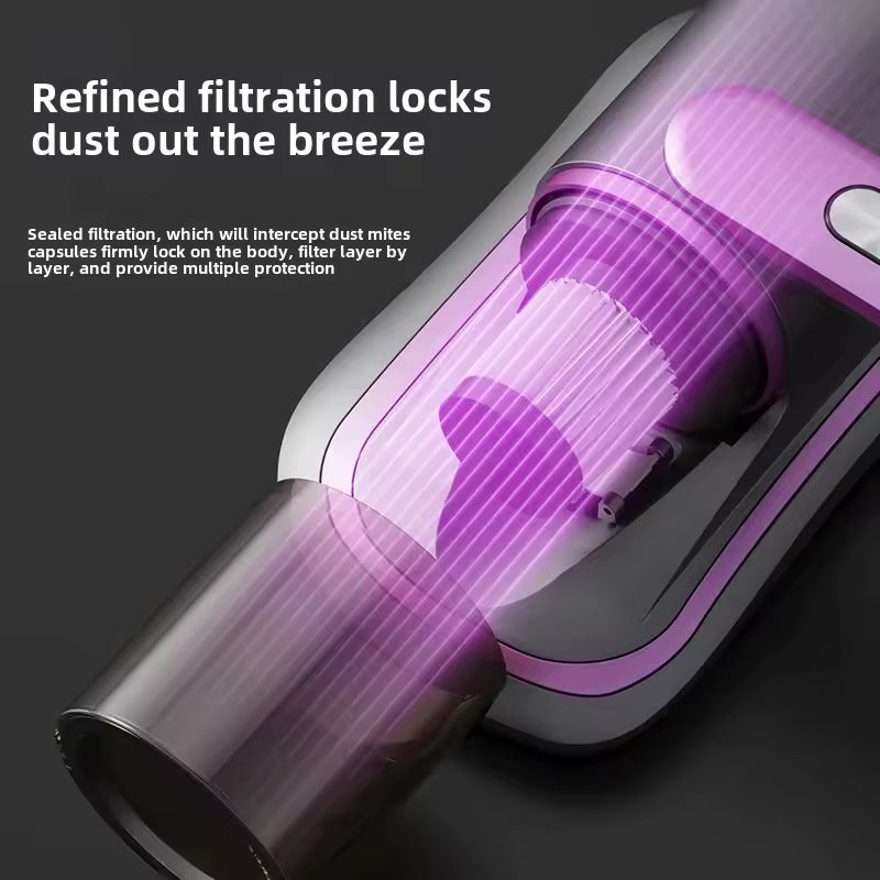 Portable dust cleaner for home with refined filtration locking dust and mites inside for better protection