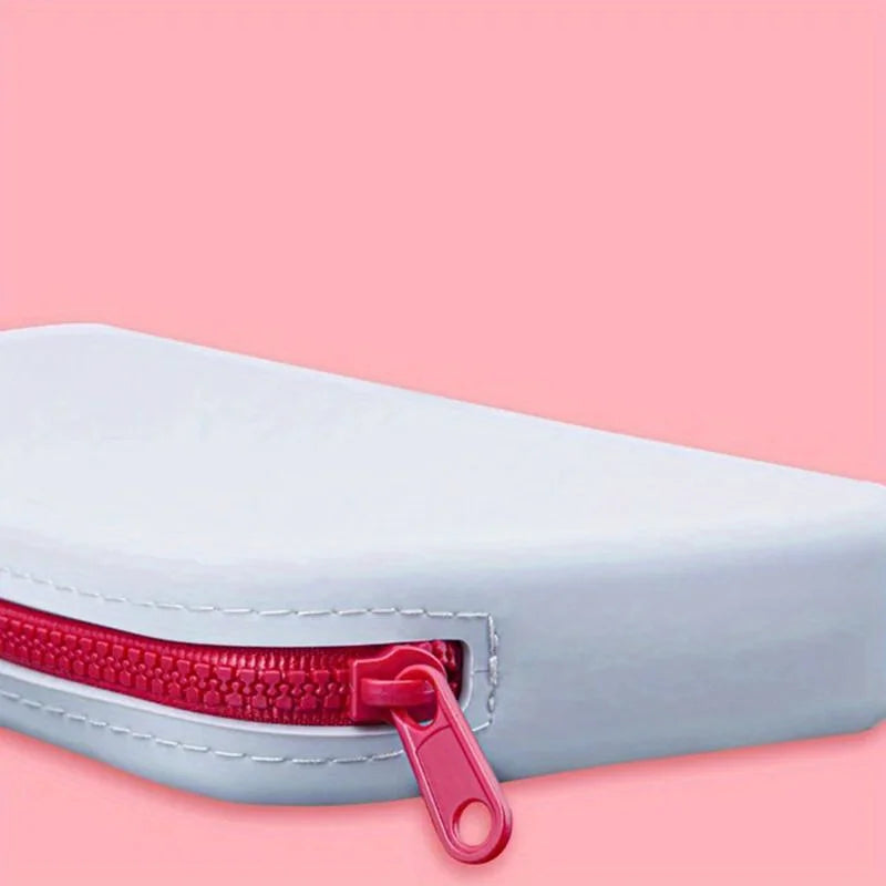 Clarify.pk white cosmetic storage bag with red zipper portable makeup brush organizer