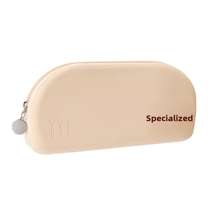 Clarify.pk beige silicone cosmetic bag portable makeup organizer with zipper closure