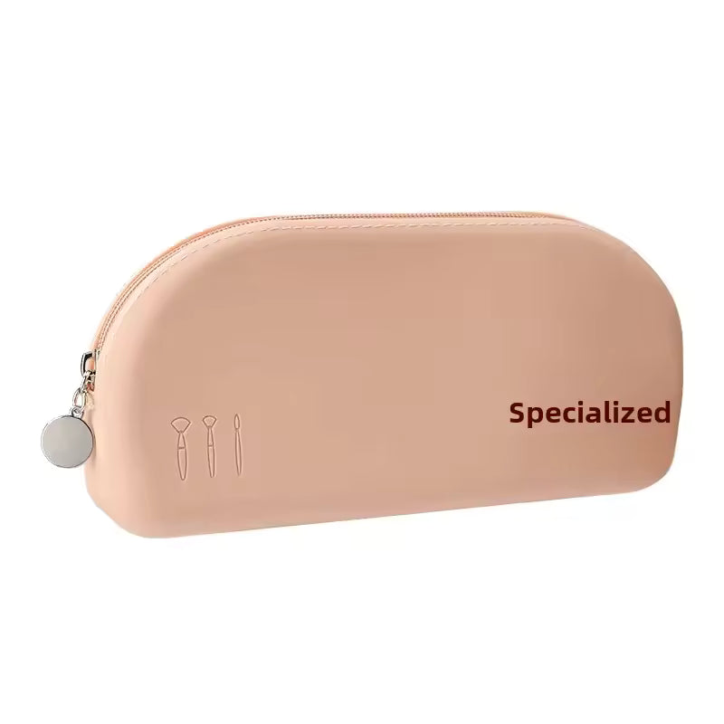 Clarify.pk silicone cosmetic bag in light pink with zipper, portable makeup organizer for travel and daily use