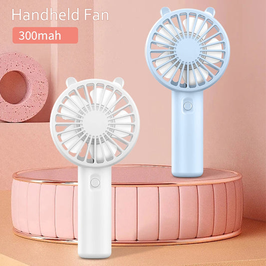 Clarify.pk portable mini fan USB rechargeable handheld fan in white and blue with 300mAh battery