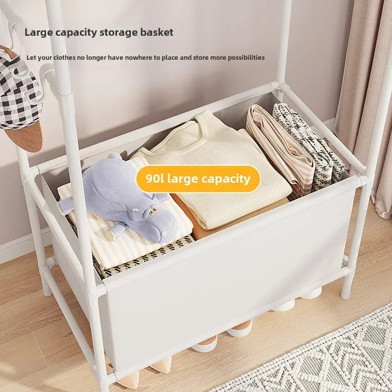 Clarify.pk white folding rack with 90 liter large capacity storage basket for portable wardrobe closet