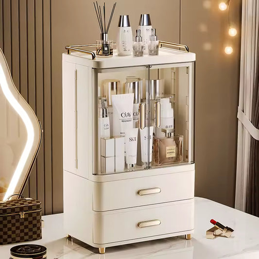 Clarify.pk premium makeup organizer box with clear doors and two drawers for cosmetics storage