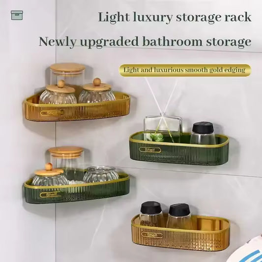 Clarify.pk premium wall mount shelf set with light luxury storage and gold edging for bathroom organization