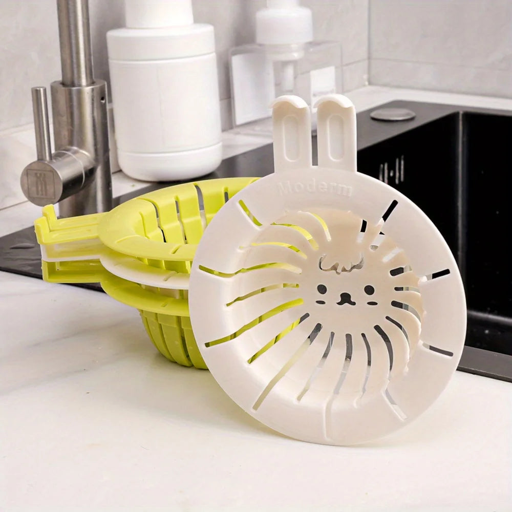 Rabbit drain basket strainer in white and green with cute bunny design for kitchen sink drainage