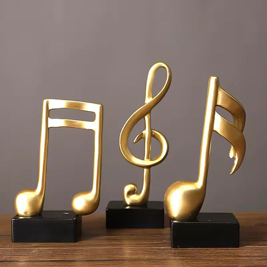 Clarify.pk resin musical note decor 3 pieces set in gold on black bases for music-themed decoration