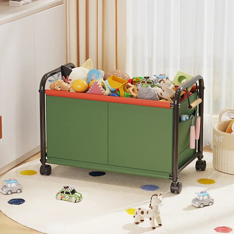 Clarify.pk green toys organizer rolling storage cart with wheels filled with toys in a bright room