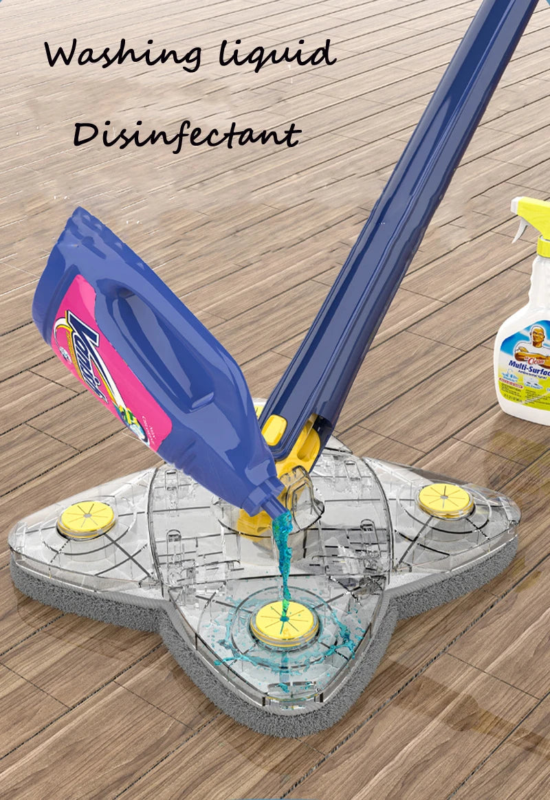 Clarify.pk cloth cover type 360 degree rotating cleaning mop being filled with washing liquid on wooden floor