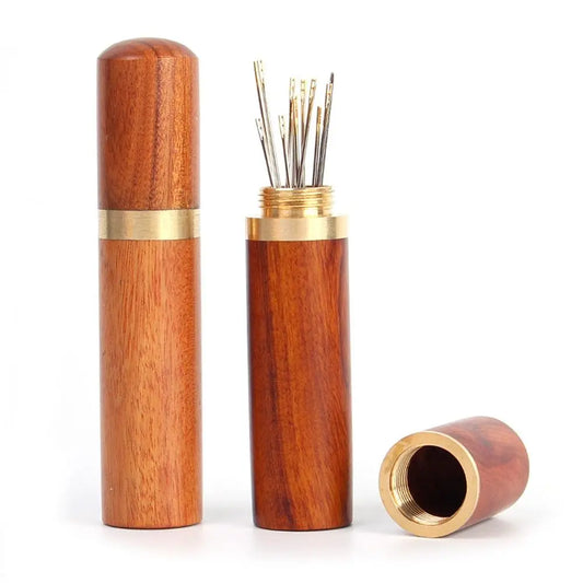Clarify.pk sandalwood needle organizer tool set with brass accents for storing sewing needles