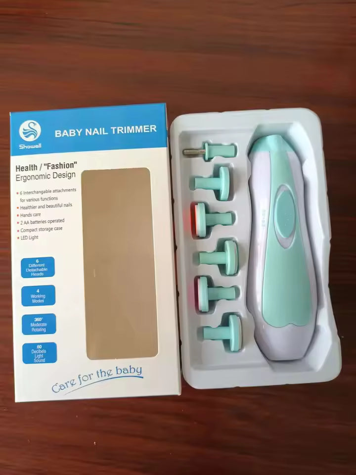 Clarify pk electric baby nail trimmer set with ergonomic design and multiple attachments in white and mint green