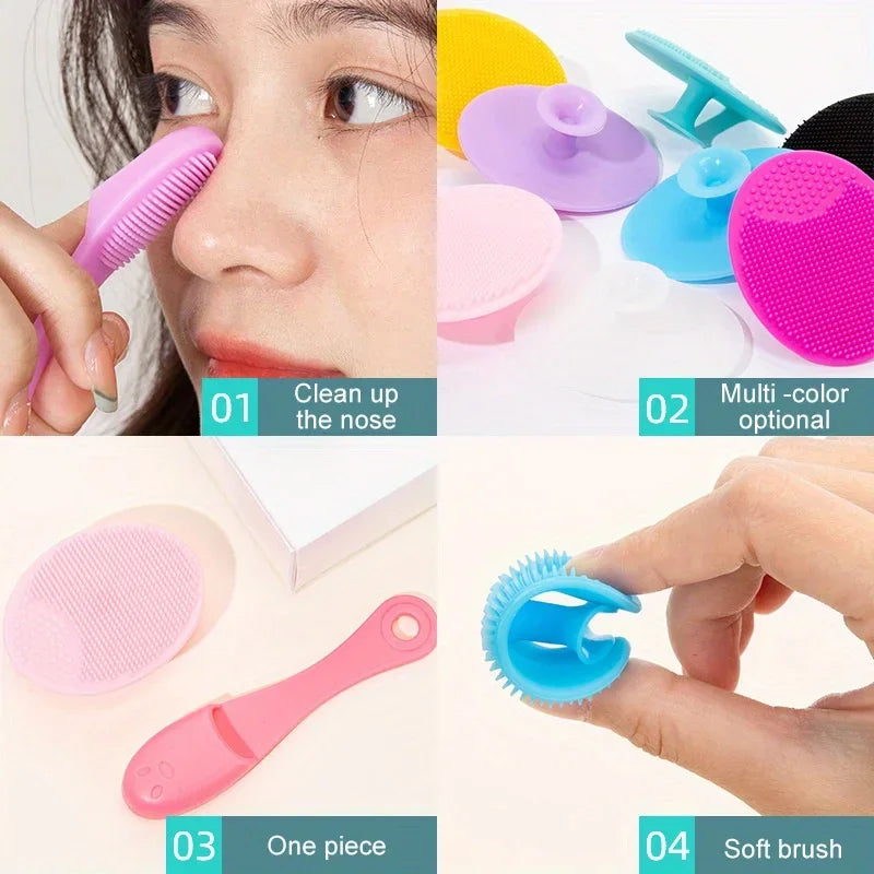 Silicone facial brush cleaner in various colors with soft bristles for gentle face and nose cleaning