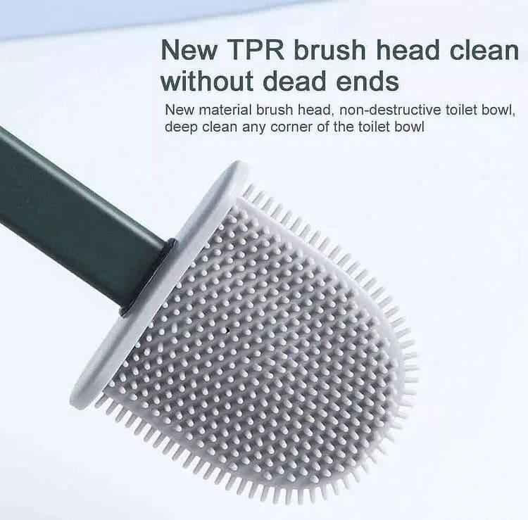 Silicone toilet brush set with new TPR brush head for deep cleaning without dead ends