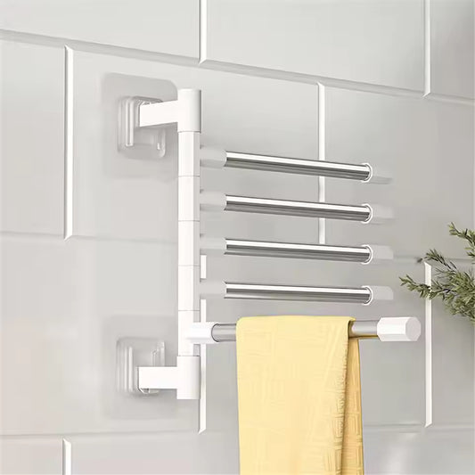 Clarify.pk space saving bathroom towel organizer with four stainless steel bars and white wall mount