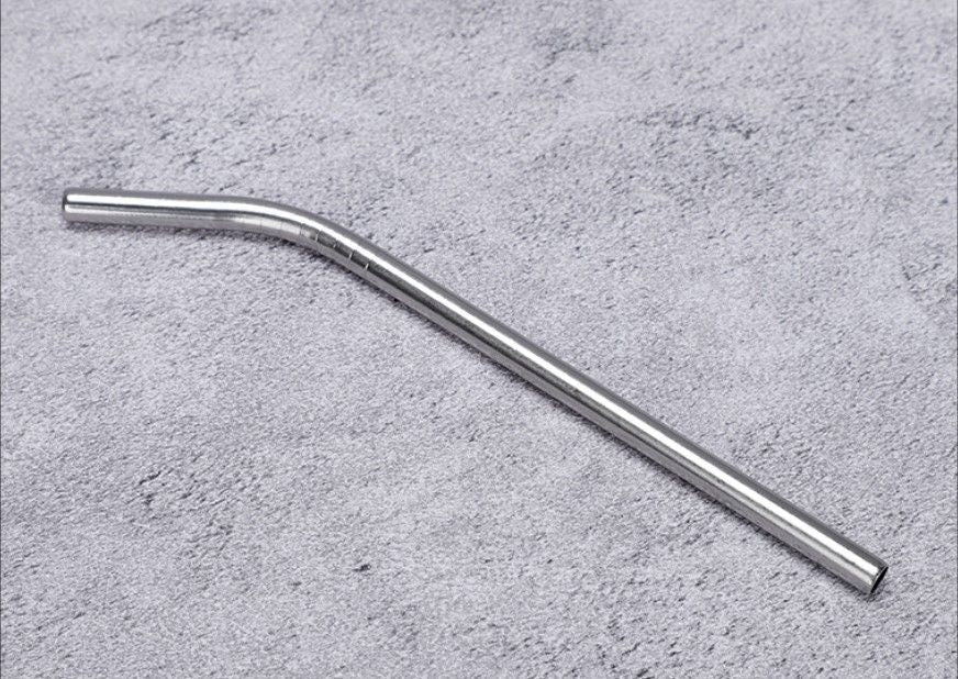 Silver stainless steel coffee tumbler straw with a bent design for easy sipping