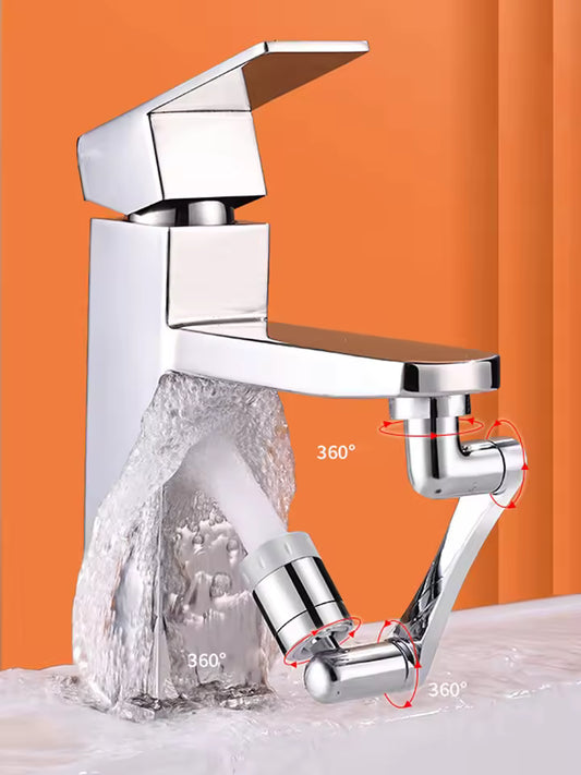 Clarify.pk stainless steel faucet extender with 360 degree rotation attached to modern chrome faucet