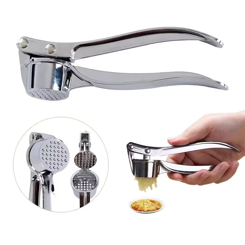 Clarify.pk stainless steel garlic press with ergonomic handles crushing fresh garlic cloves