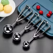 Set of stainless steel ice cream scoop tools in three sizes with ergonomic handles