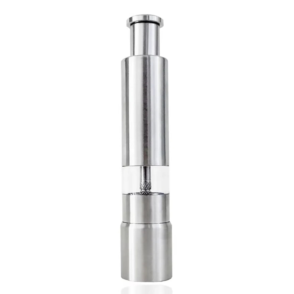 Clarify.pk stainless steel pepper grinder with sleek modern design and transparent middle section