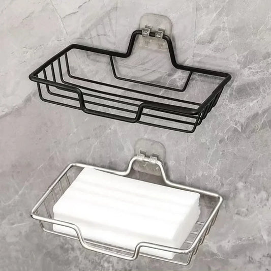 Clarify pk stainless steel soap dish in silver mounted on wall holding white soap bar