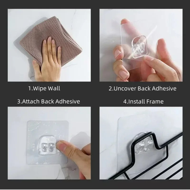 Step-by-step installation of wall mount adhesive for stainless steel soap dish