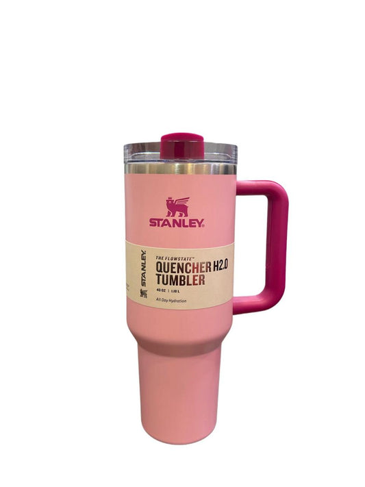 40oz stainless steel tumbler with handle in pink by Clarify.pk for hot and cold drinks