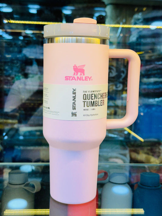 Pink Stanley quencher tumbler with handle and lid for all-day hydration