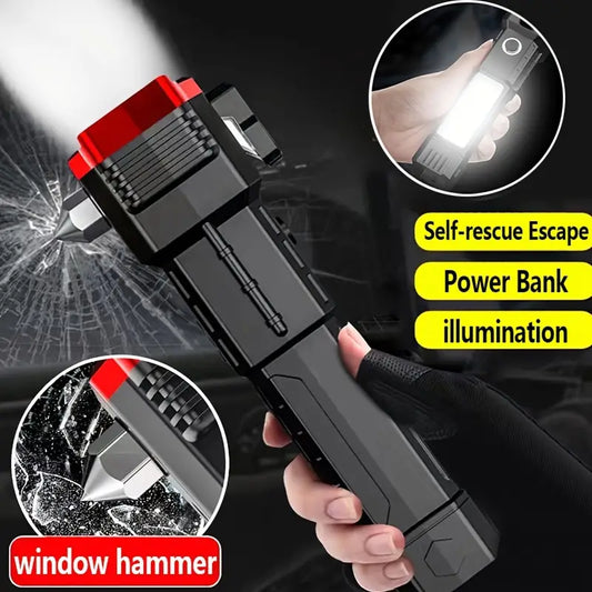 Clarify.pk super bright led flashlight with window hammer and power bank for self-rescue and illumination