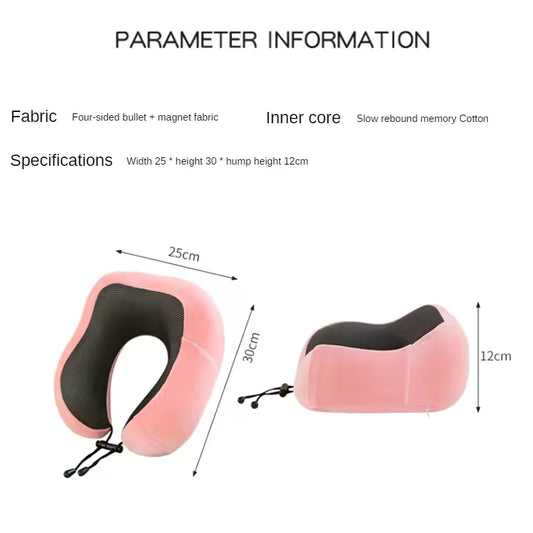 Clarify.pk U shaped memory foam neck pillow in pink and black with slow rebound cotton core and adjustable drawstring