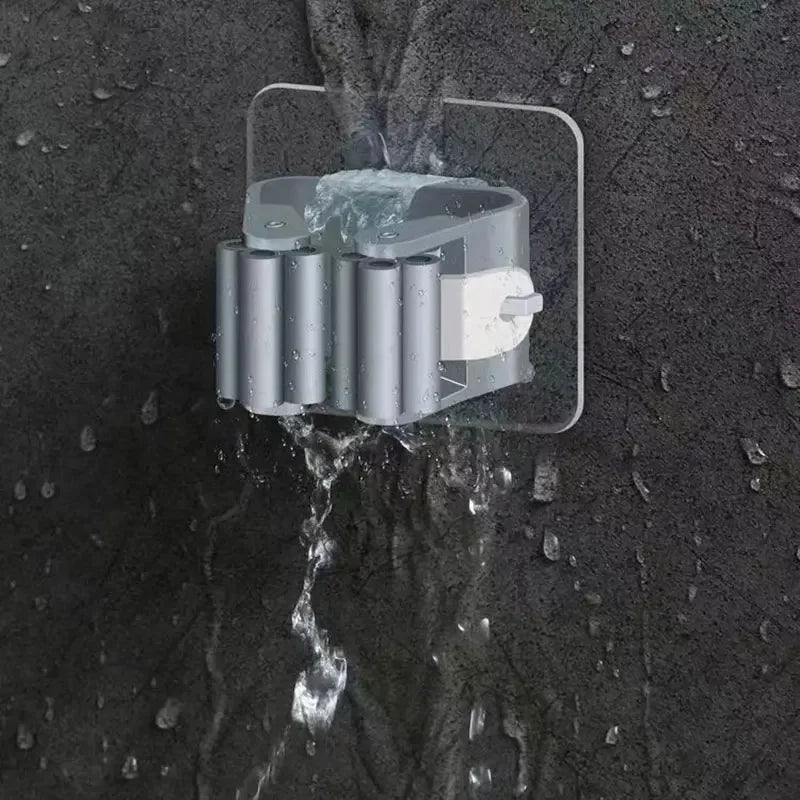 Clarify.pk broom mop wall clips mounted on wet wall holding cleaning tools securely