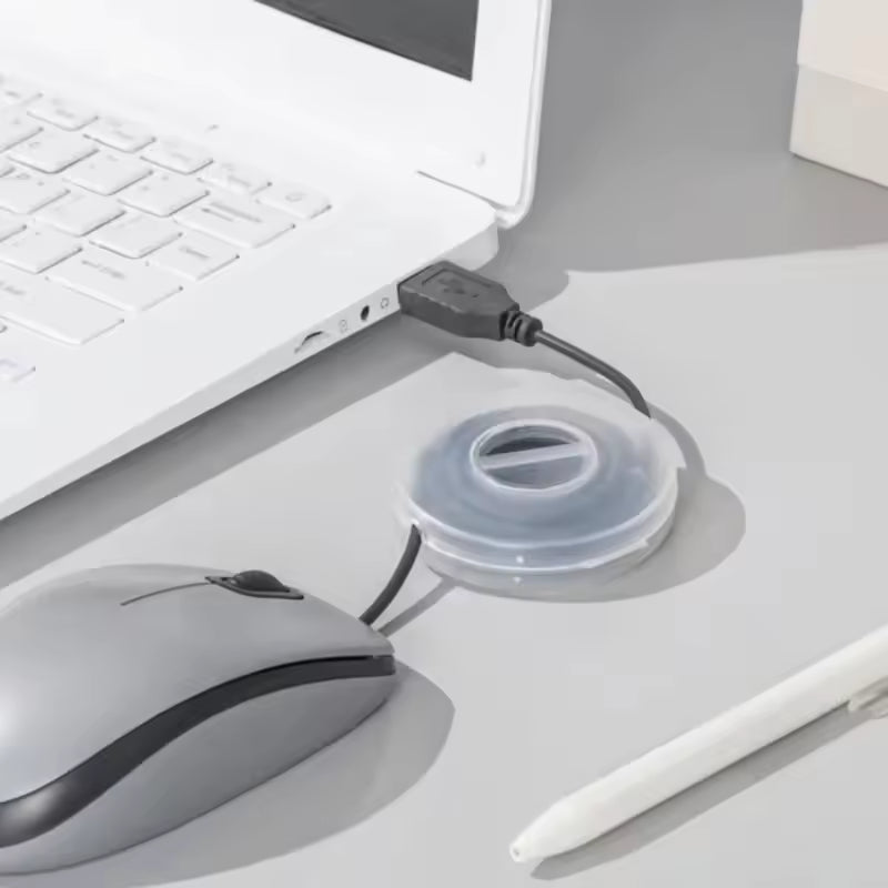 Clarify.pk transparent data cable storage box organizing computer mouse cable on gray desk