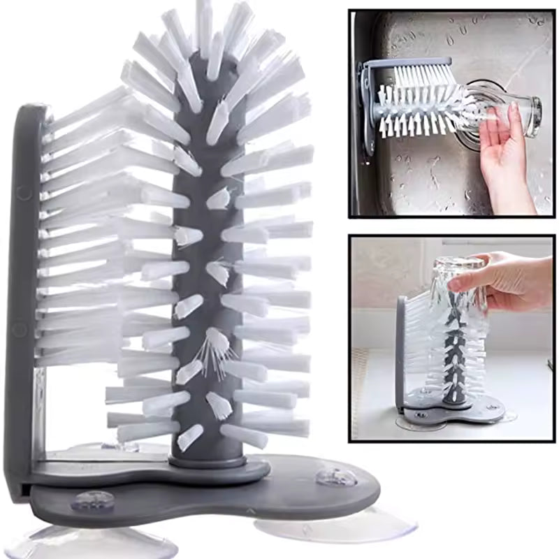 Clarify.pk sink bottle cleaning brush with suction base and white bristles for thorough bottle cleaning