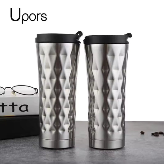 Clarify.pk 500ml insulated travel mug stainless steel double wall vacuum flask with black lid