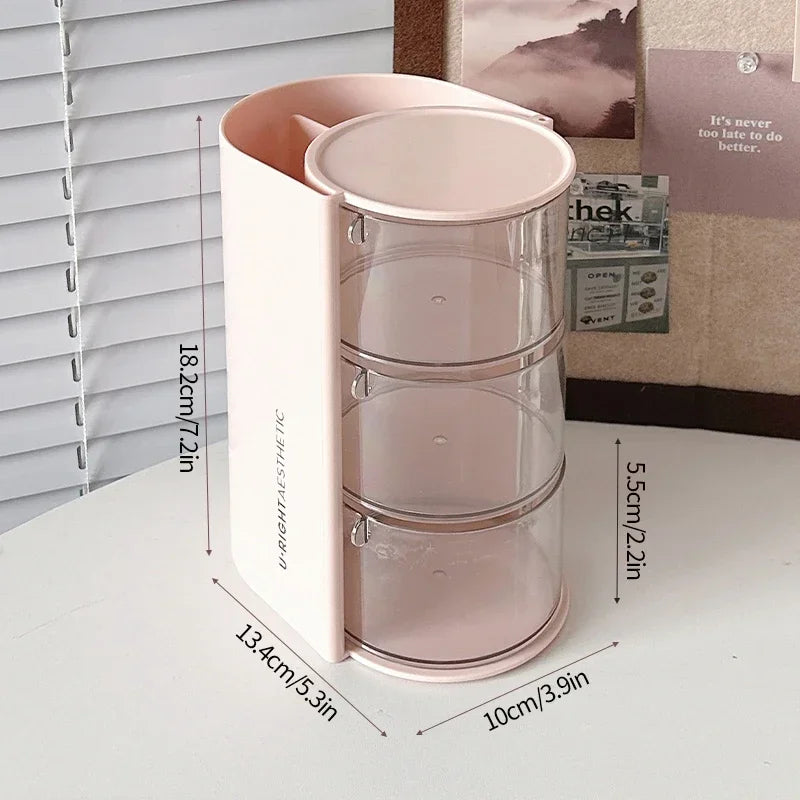 Clarify.pk 3 layer cosmetic storage box in pink with transparent drawers and compact design