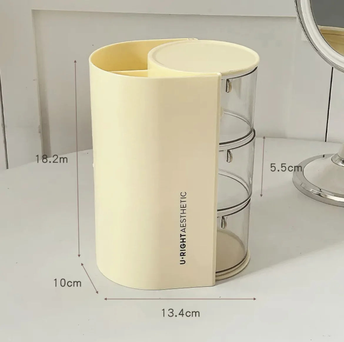 Clarify.pk 3 layer cosmetic storage box in cream color with transparent drawers and compact design