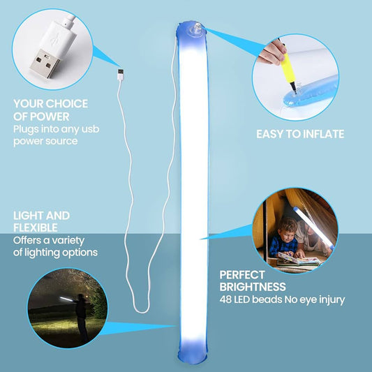 Clarify.pk camping inflatable light with USB power, easy to inflate, lightweight and flexible with 48 LED beads