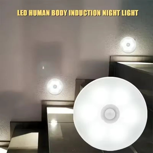 LED human body induction night light showing motion sensor feature of USB rechargeable closet lamp